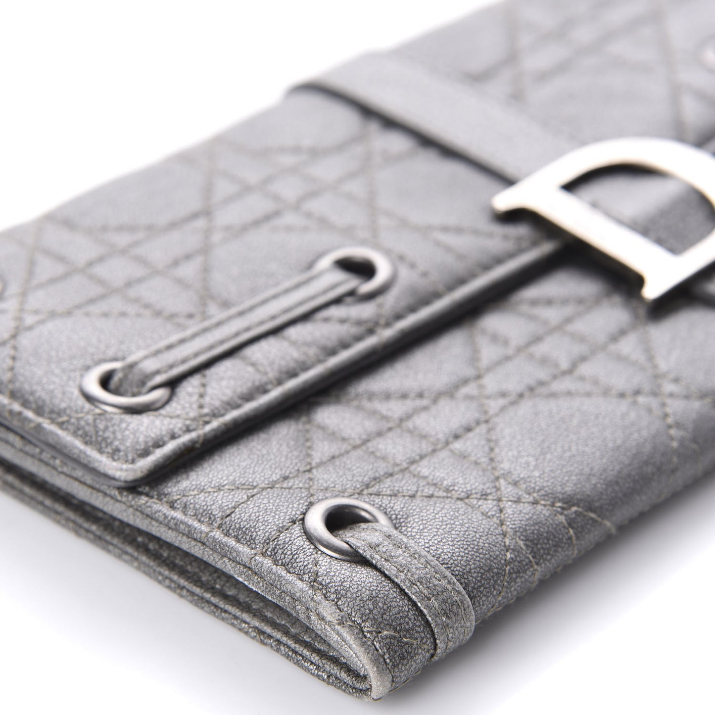 Metallic Grained Calfskin Cannage Clutch Wallet
