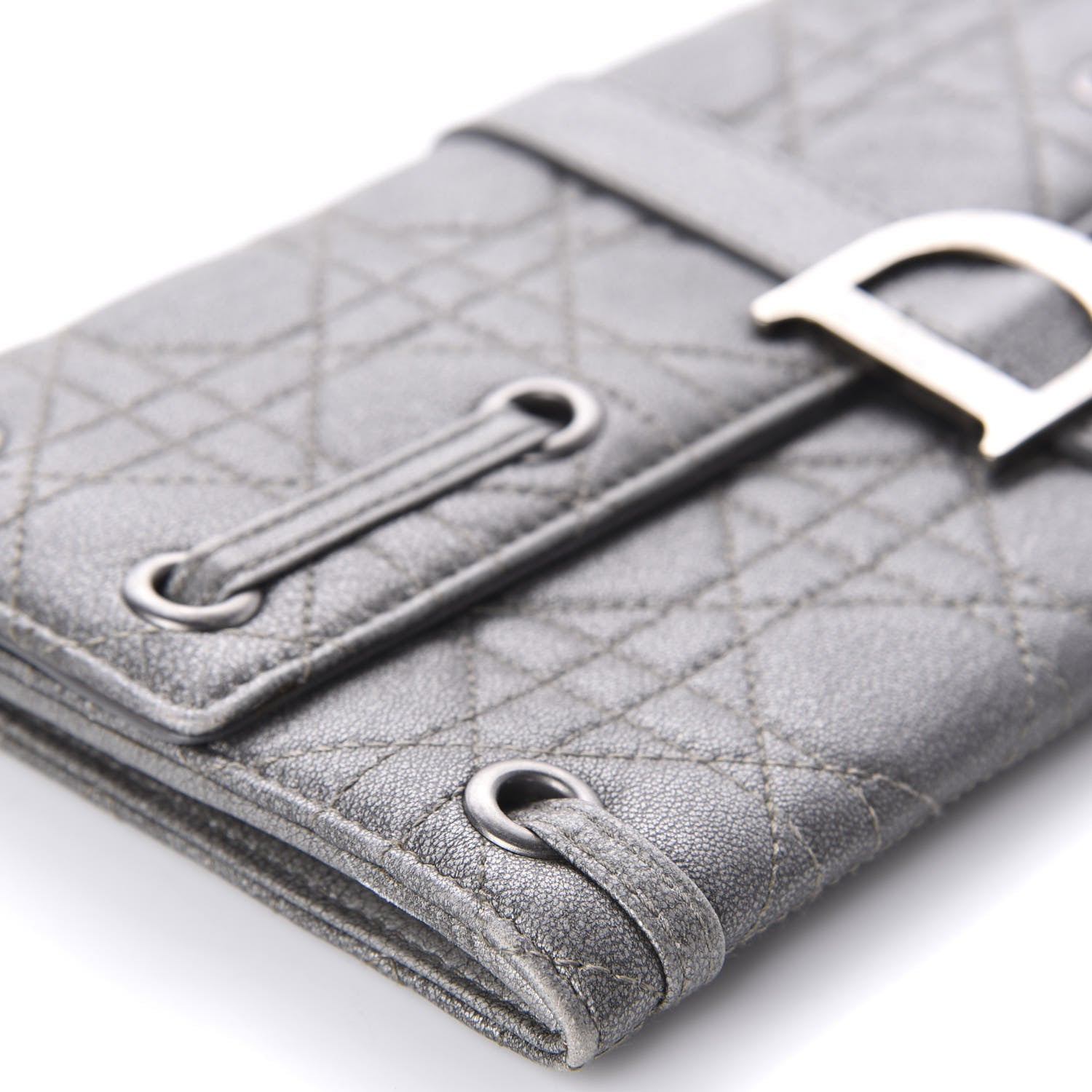 Christian Dior Metallic Grained Calfskin Cannage Clutch Wallet 5 of 10