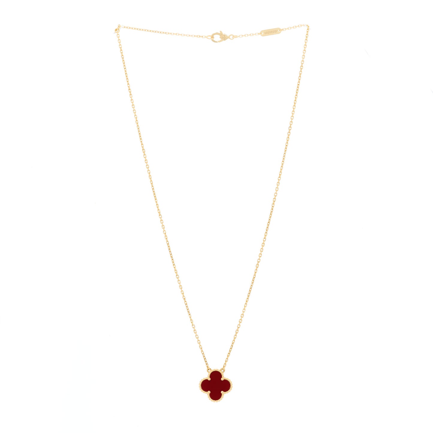 18K Yellow Gold Carnelian Vintage Alhambra Pendant Necklace