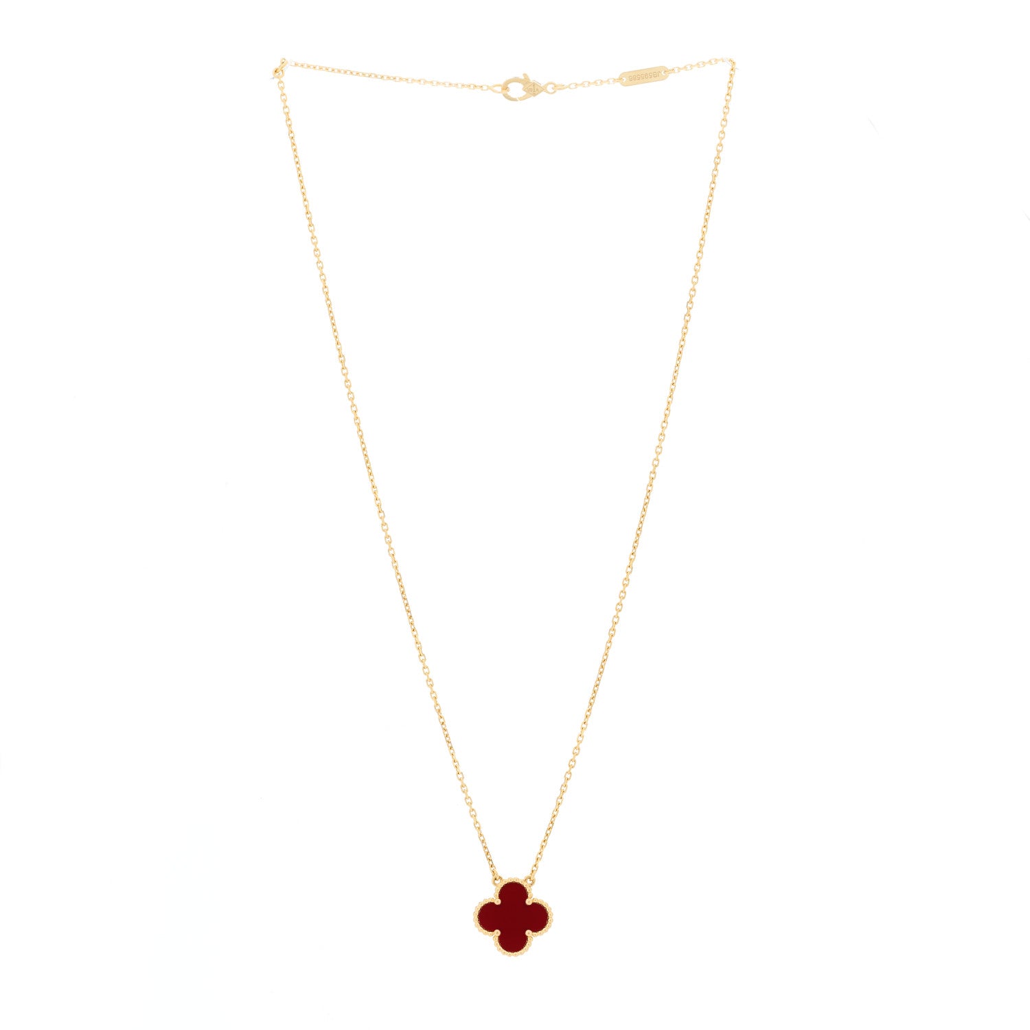 Van Cleef & Arpels 18K Yellow Gold Carnelian Vintage Alhambra Pendant Necklace 2 of 5