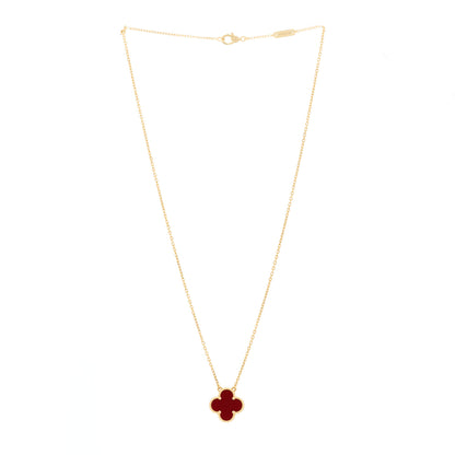 Van Cleef & Arpels 18K Yellow Gold Carnelian Vintage Alhambra Pendant Necklace 2 of 5
