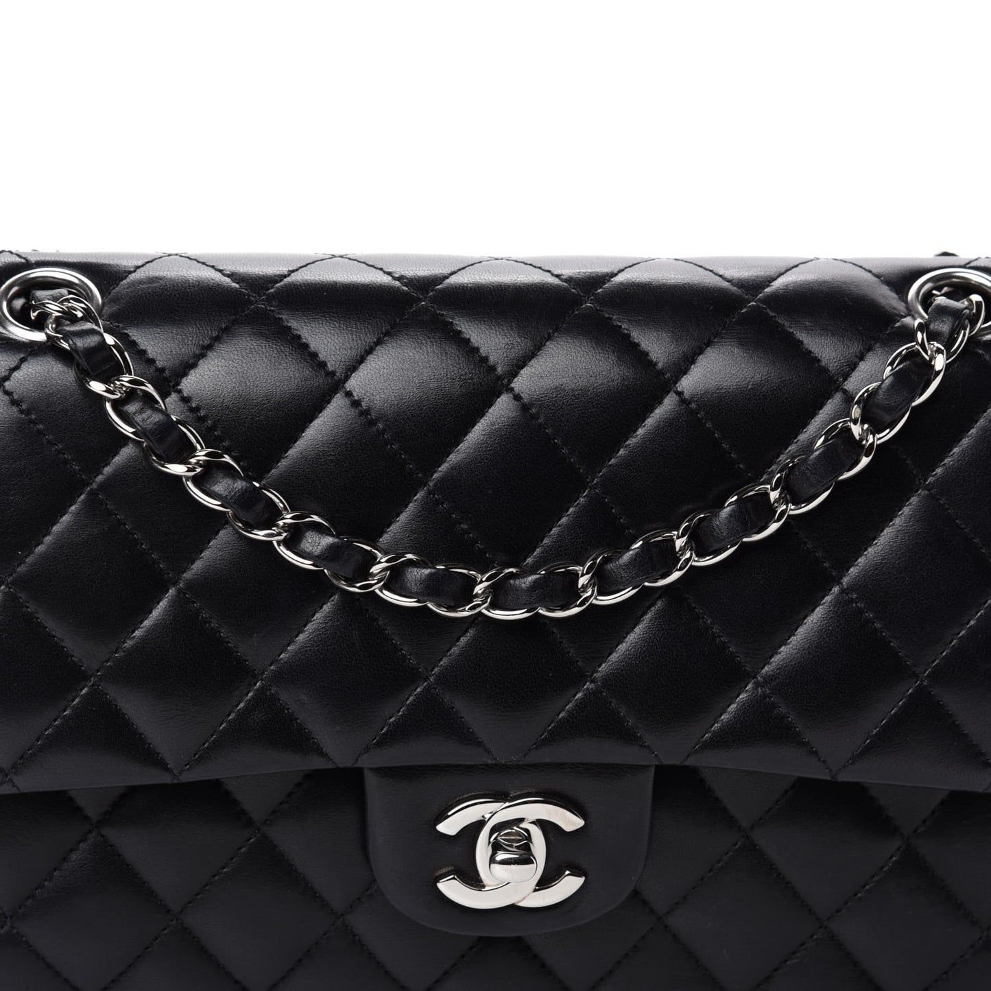 Lambskin Quilted Medium Double Flap Black