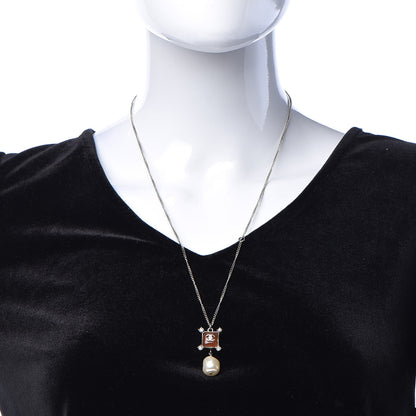 Chanel Enamel Pearl Crystal CC Pendant Necklace Silver 2 of 6