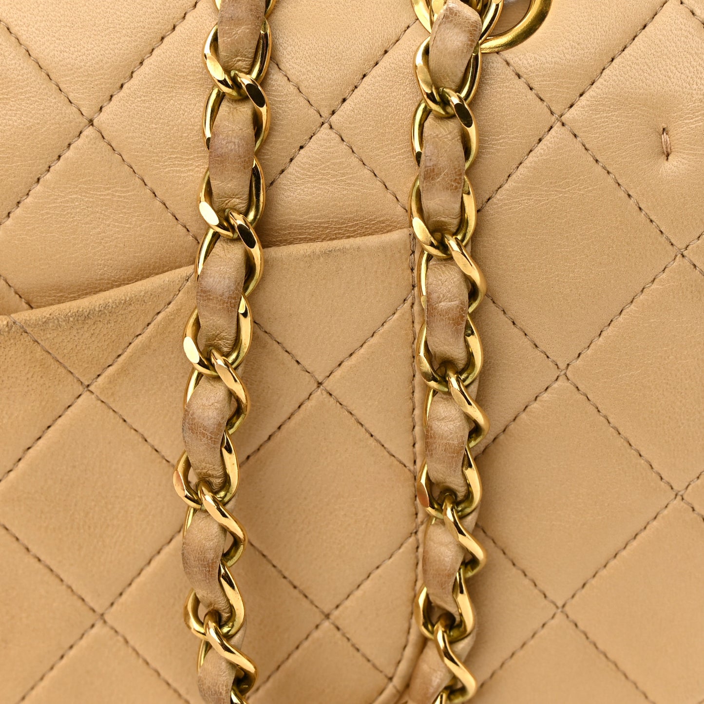 Lambskin Quilted Medium Double Flap Beige