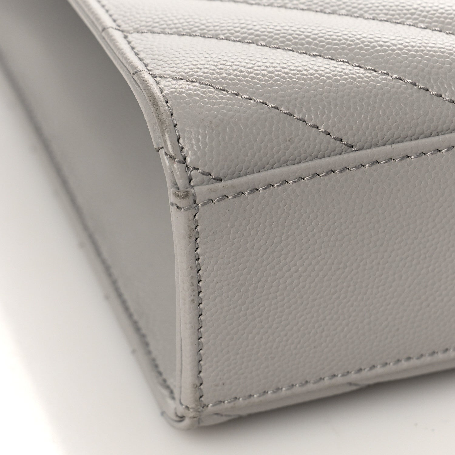 Saint Laurent Grain De Poudre Matelasse Chevron Large Monogram Satchel Light Grey 7 of 8