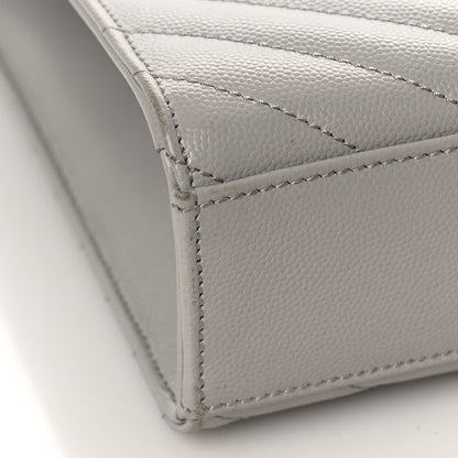 Saint Laurent Grain De Poudre Matelasse Chevron Large Monogram Satchel Light Grey 7 of 8