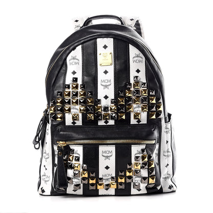 MCM Striped Visetos Studded Medium Stark M Backpack Black White 1 of 13