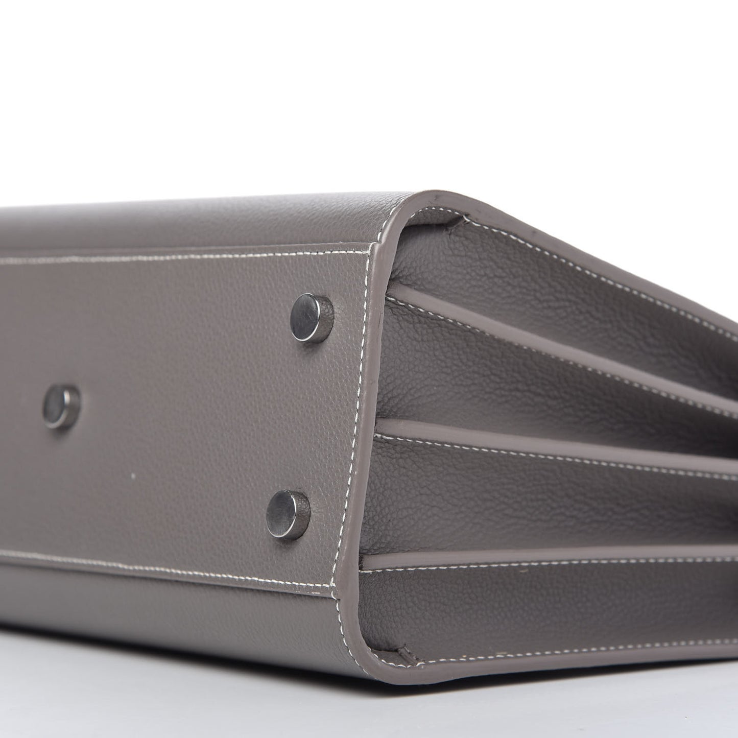Grained Calfskin Topstich Baby Sac De Jour Fog