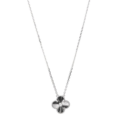 Van Cleef & Arpels 18K White Gold Diamond Guilloche Vintage Alhambra Pendant Necklace 1 of 7