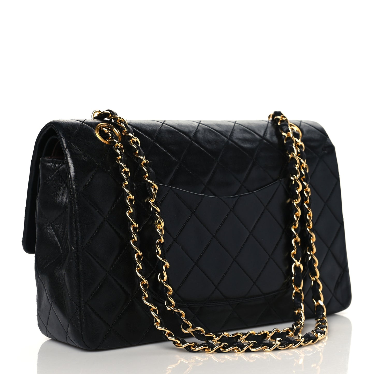 Lambskin Quilted Medium Double Flap Black
