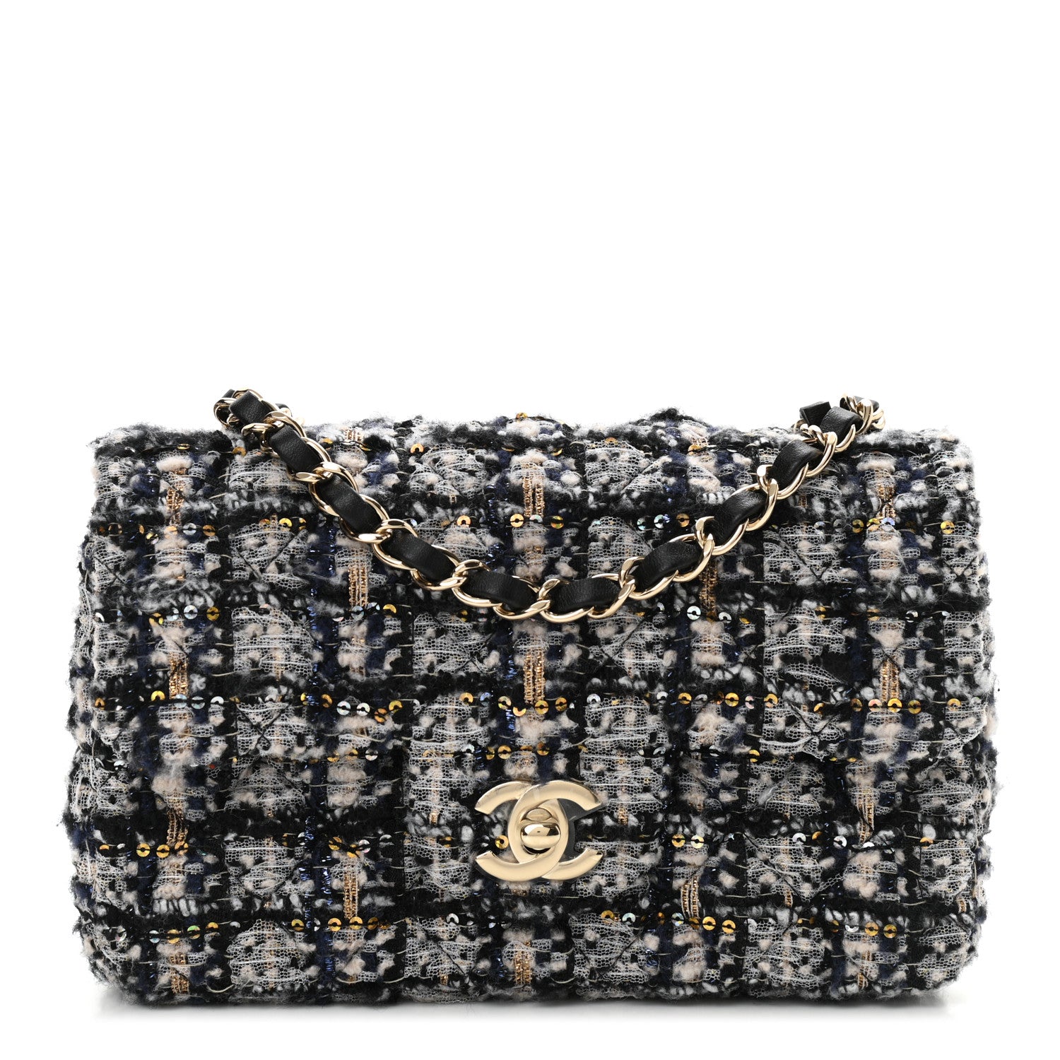 Chanel Glittered Tweed Quilted Mini Rectangular Flap Navy Blue 1 of 10