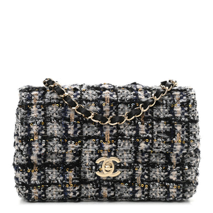 Chanel Glittered Tweed Quilted Mini Rectangular Flap Navy Blue 1 of 10