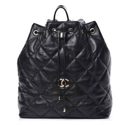 Chanel Lambskin Quilted Drawstring Backpack Black 1 of 10