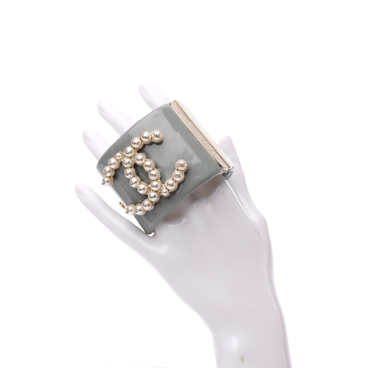 Chanel Resin Pearl CC Cuff Grey 2 of 5