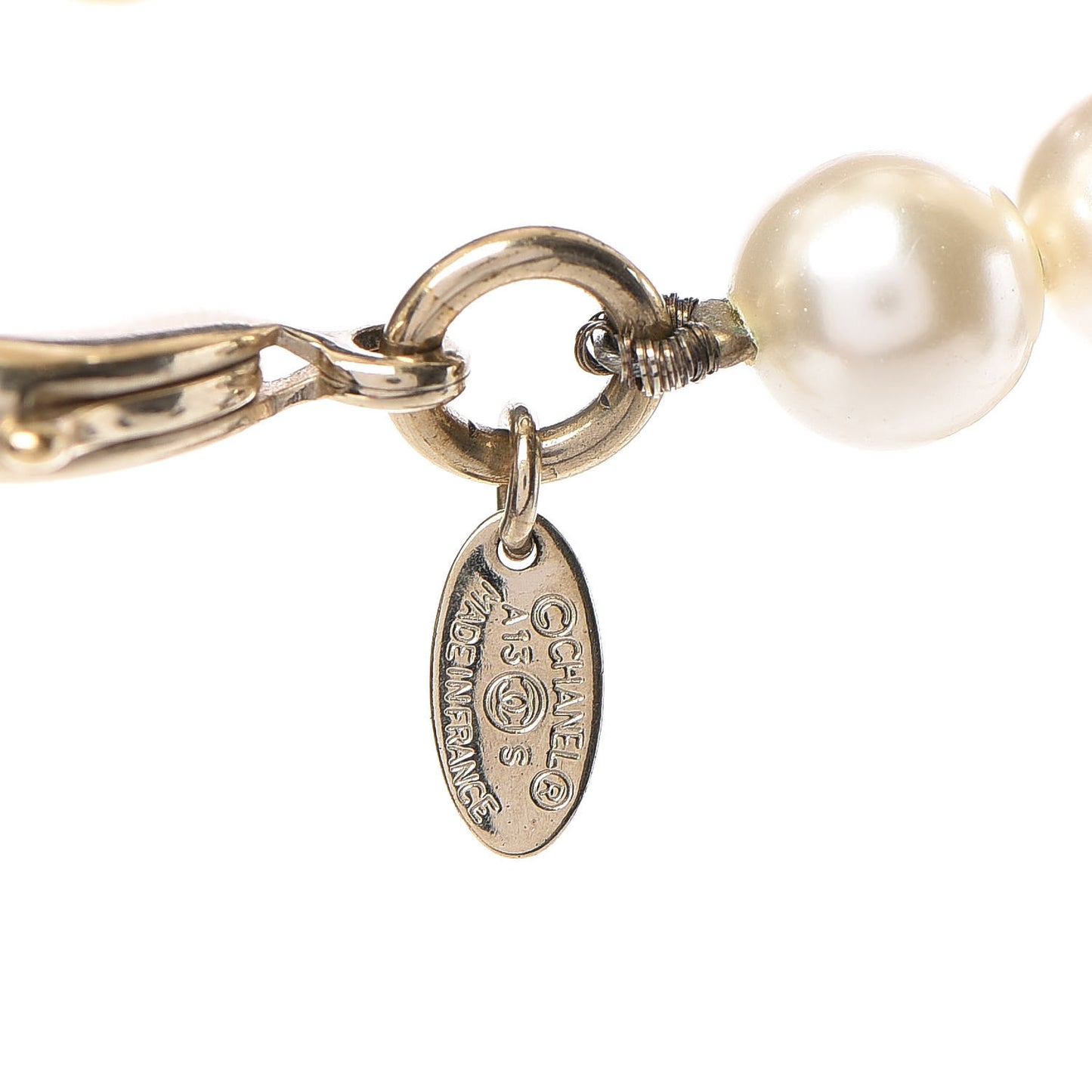 Pearl Baguette Crystal Long CC Necklace Gold