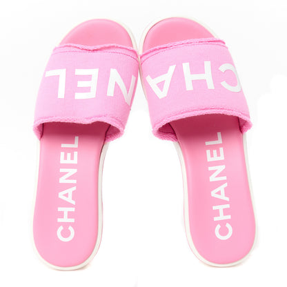 Chanel Cotton Logo Mule Sandals 36.5 Pink White 5 of 8