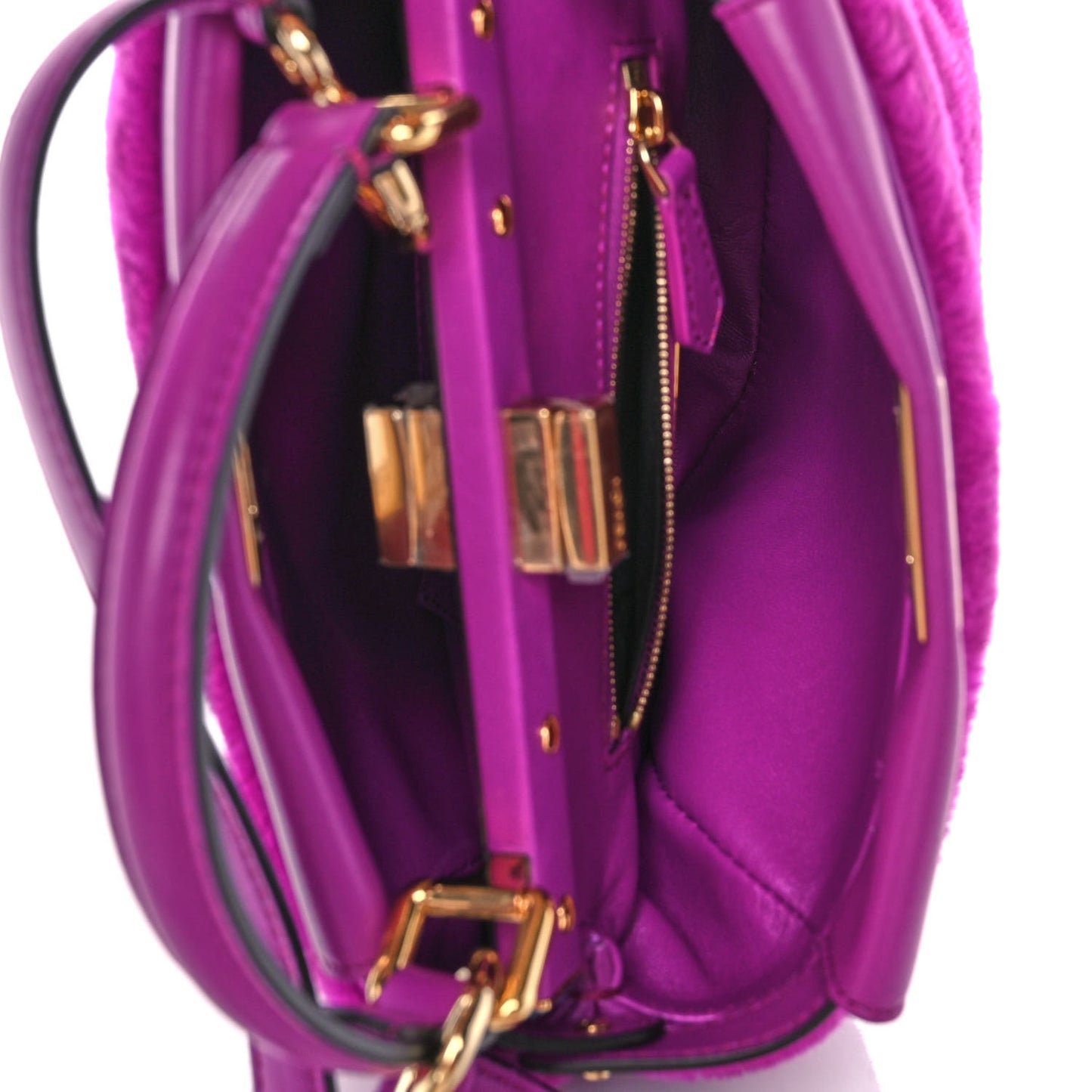 Shearling Nappa Macro FF 1974 Mini Peekaboo Iconic Satchel Bouganville Magenta Lilac