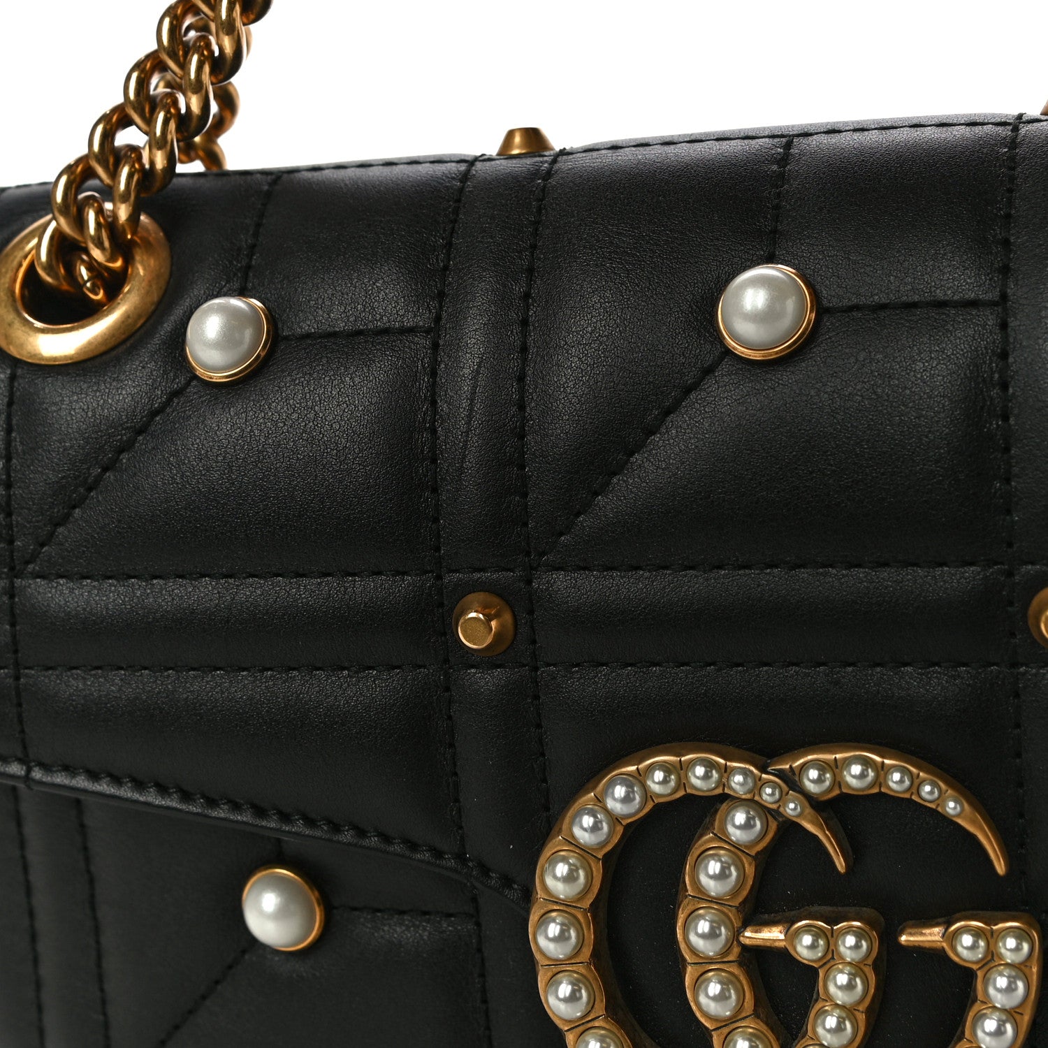 Gucci Calfskin Matelasse Studded Small Pearly GG Marmont Shoulder Bag Black 13 of 13
