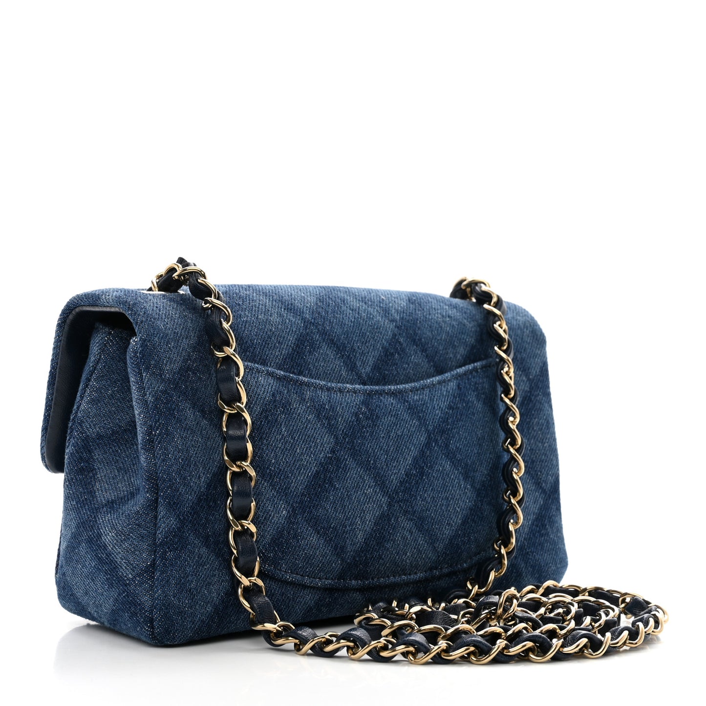 Printed Denim Quilted Mini Rectangular Flap Dark Blue