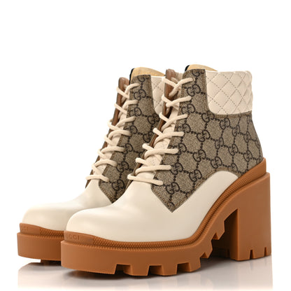 Gucci Calfskin GG Supreme Monogram Nappa Quilted Lace Up Ankle Boots 39 Mystic White Beige 3 of 7