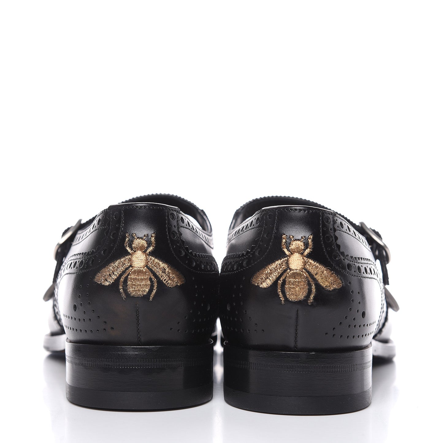 Calfskin Bee Embroidered Mens Queercore Brogue Wingtip Monk Strap Loafers 10.5 Black