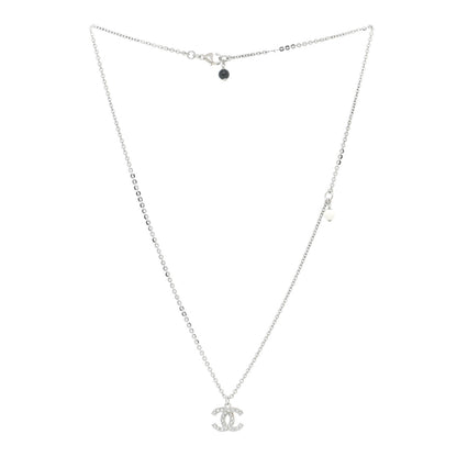 Chanel Crystal Pearl CC Pendant Necklace Silver Black 3 of 5