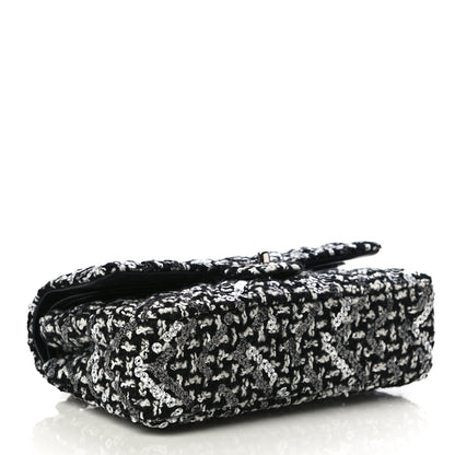 Chanel Tweed Sequin Quilted Medium Double Flap Black White 4 of 12