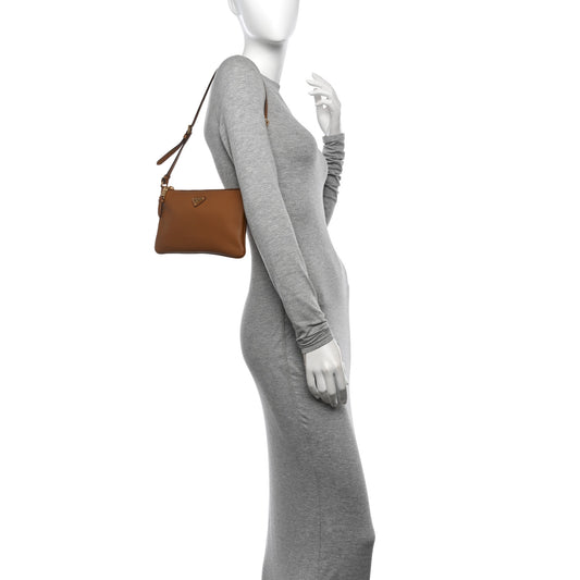 Soft Calfskin Zippered Shoulder Bag Caramel