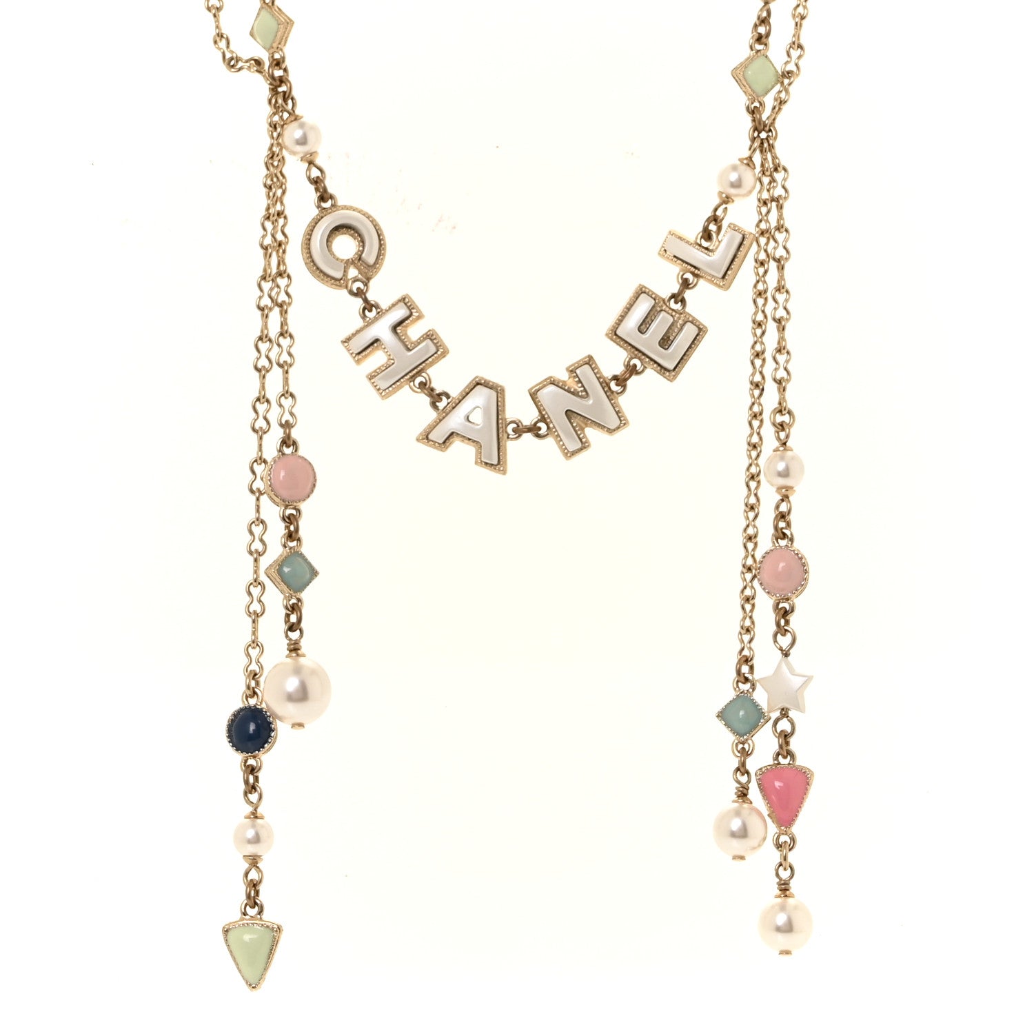 Chanel Enamel Bead Logo Necklace Gold Multicolor 1 of 5
