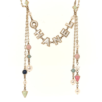 Chanel Enamel Bead Logo Necklace Gold Multicolor 1 of 5