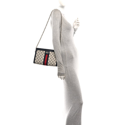 Gucci GG Supreme Monogram Textured Dollar Calfskin Web Small Ophidia Chain Shoulder Bag Beige Blue 3 of 10