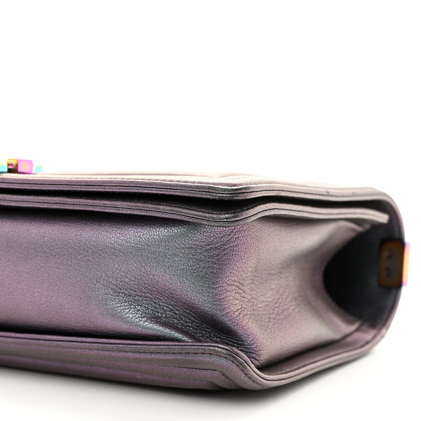 Iridescent Goatskin Quilted New Medium Boy Flap Purple