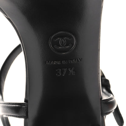 Chanel Lambskin Logo Platform Sandals 37.5 Black 7 of 9