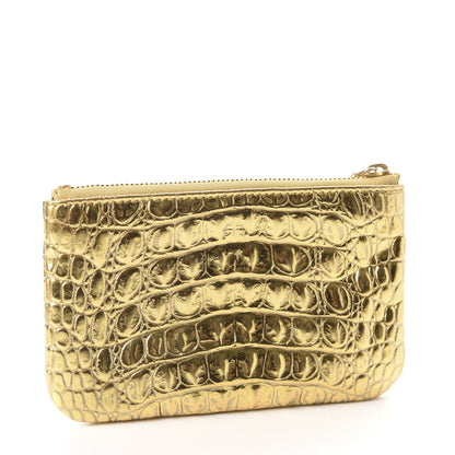 Chanel Metallic Calfskin Crocodile Embossed Cocodile Cosmetic Case Gold 3 of 8