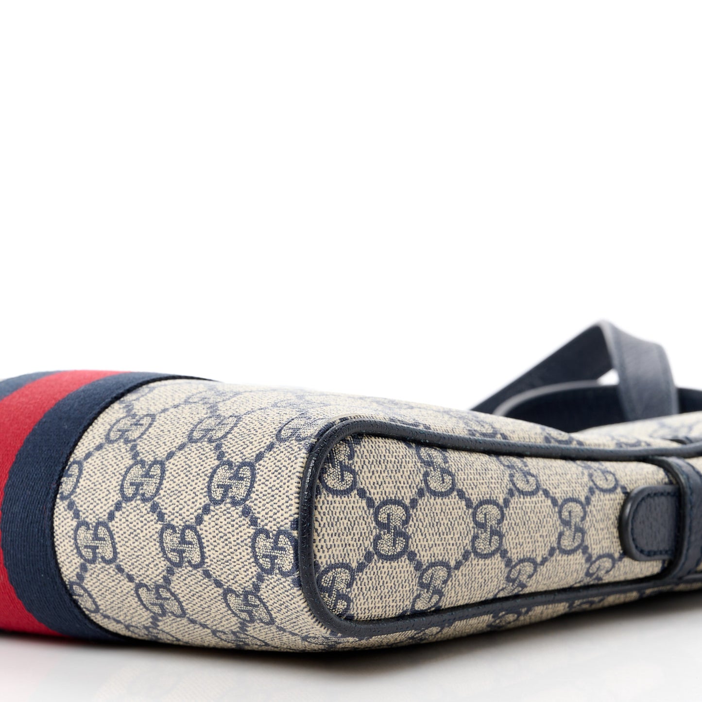 GG Supreme Monogram Textured Dollar Calfskin Web Small Ophidia Messenger Bag Beige Blue