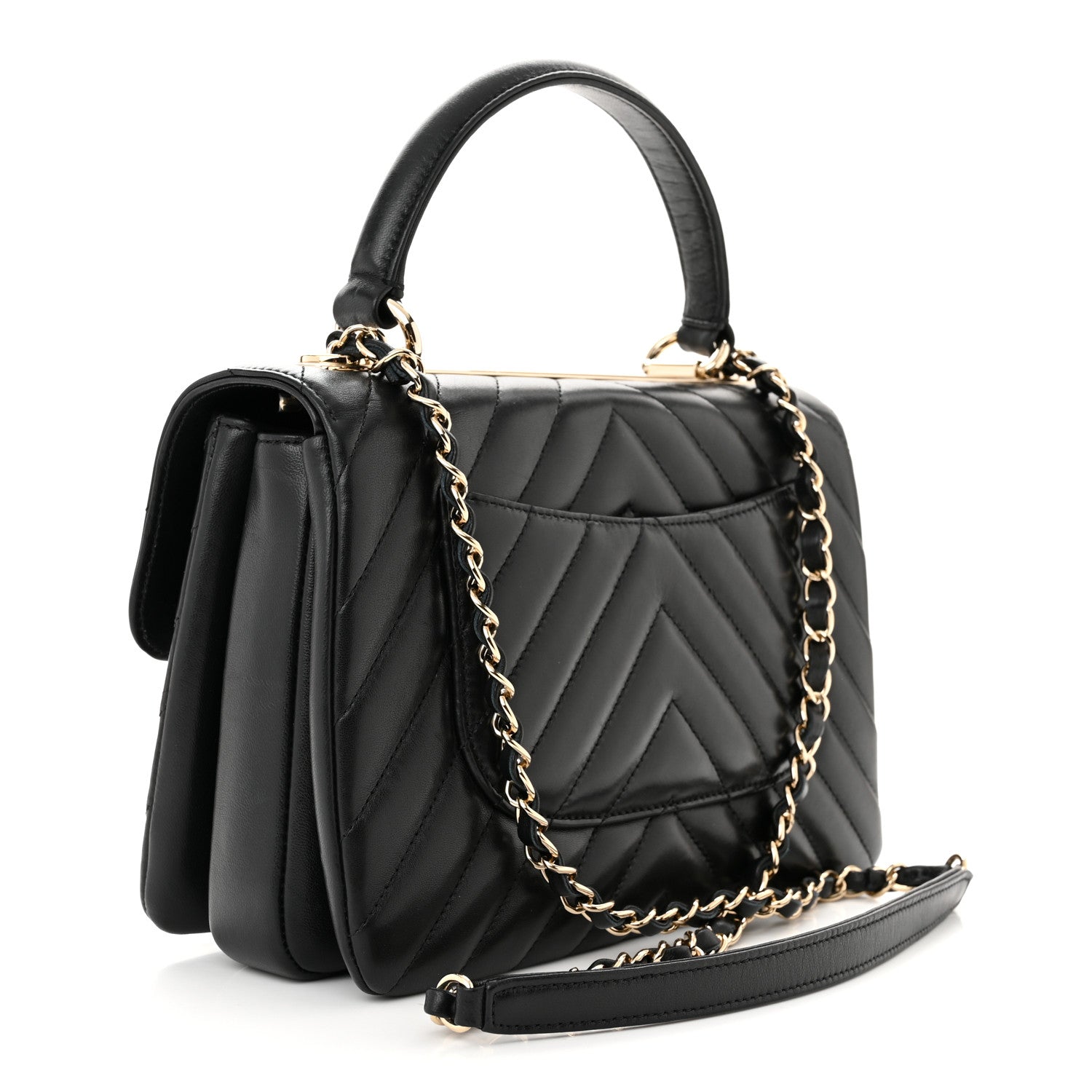 Chanel Lambskin Chevron Quilted Small Trendy CC Dual Handle Flap Bag Black 3 of 11
