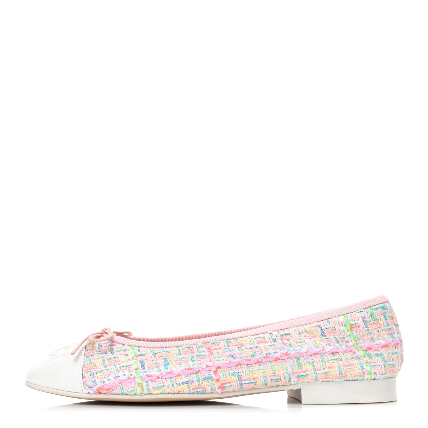 Tweed Patent Cap Toe Ballerina Flats 38 Pink White
