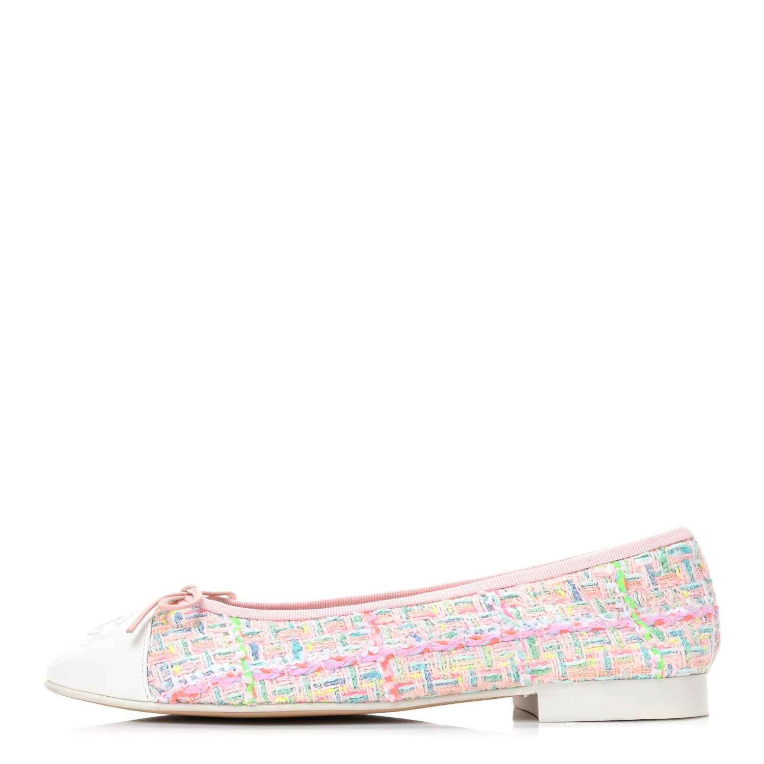 Chanel Tweed Patent Cap Toe Ballerina Flats 38 Pink White 1 of 10