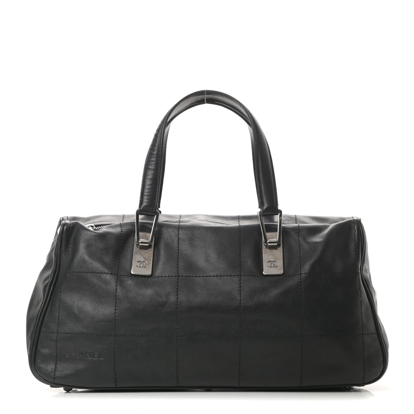 Lambskin Square Stitched Large Tote Black