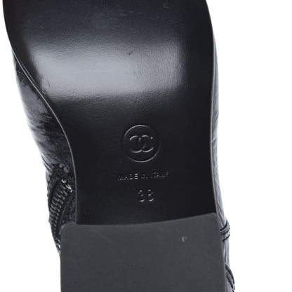 Chanel Patent Goatskin Cap Toe CC Lace Up Boots 38 Black 6 of 9