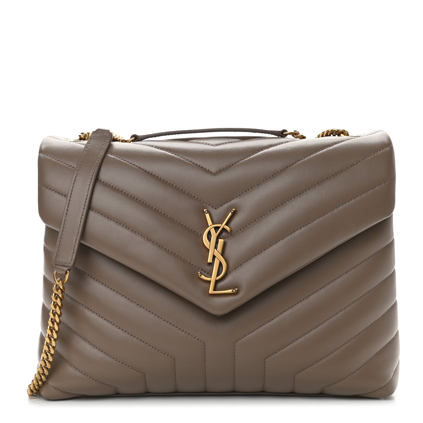 Calfskin Y Quilted Monogram Medium Loulou Chain Satchel Dark Latte