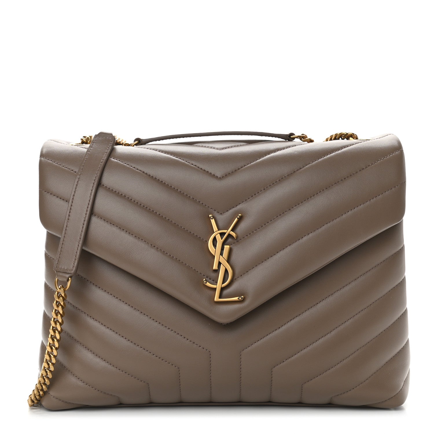 Saint Laurent Calfskin Y Quilted Monogram Medium Loulou Chain Satchel Dark Latte 1 of 9