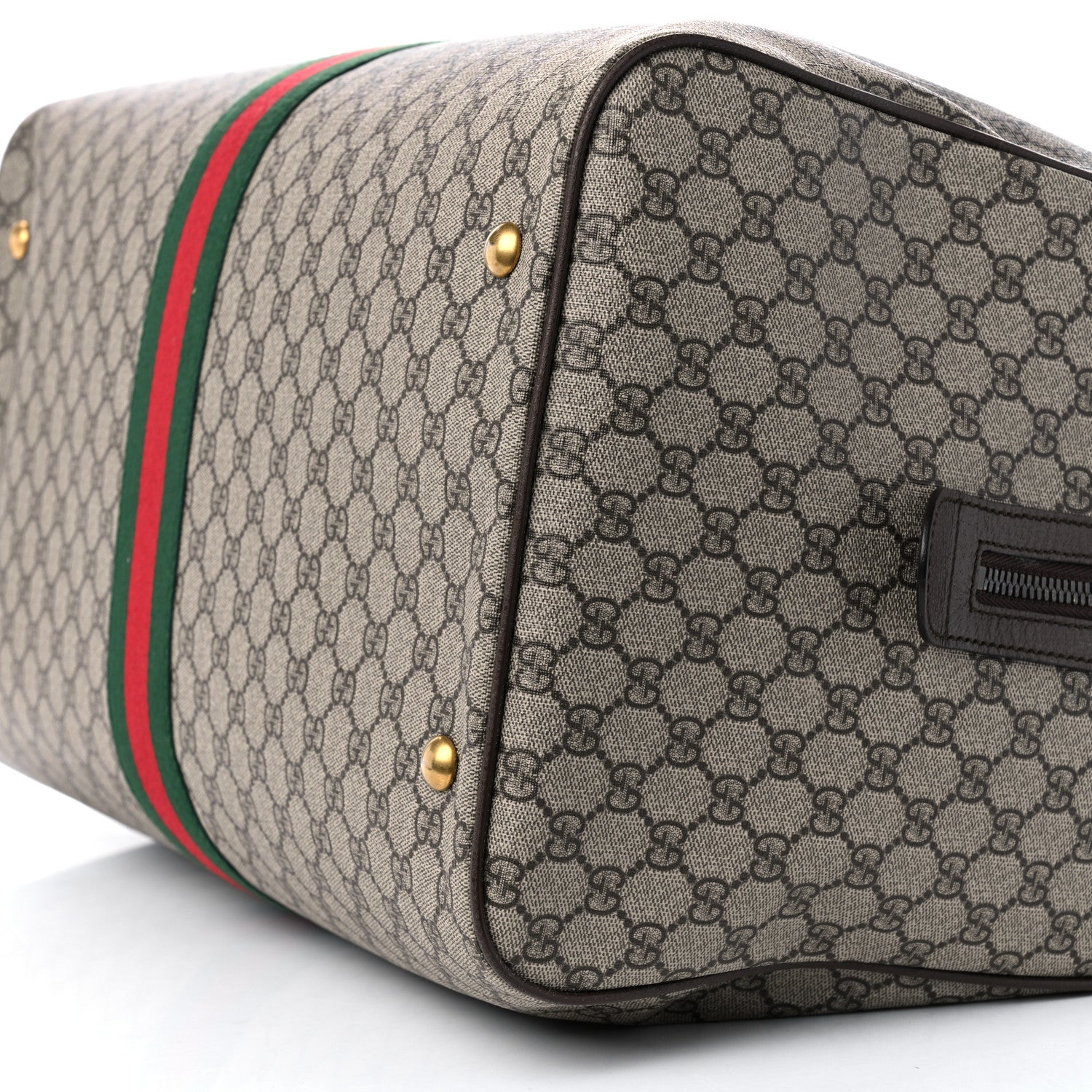 Gucci GG Supreme Monogram Textured Dollar Calfskin Web Large Savoy Duffle Bag Beige Ebony New Acero 9 of 10