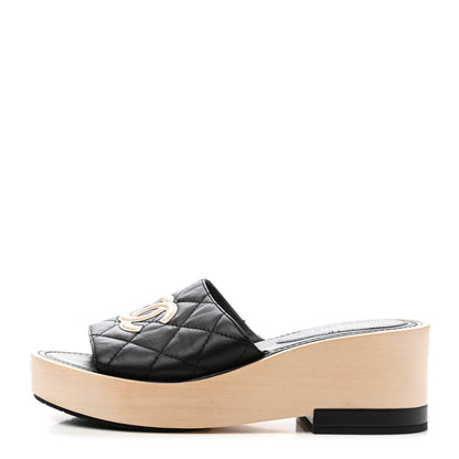 Chanel Lambskin CC Flat Slide Sandals 38 Black 1 of 9