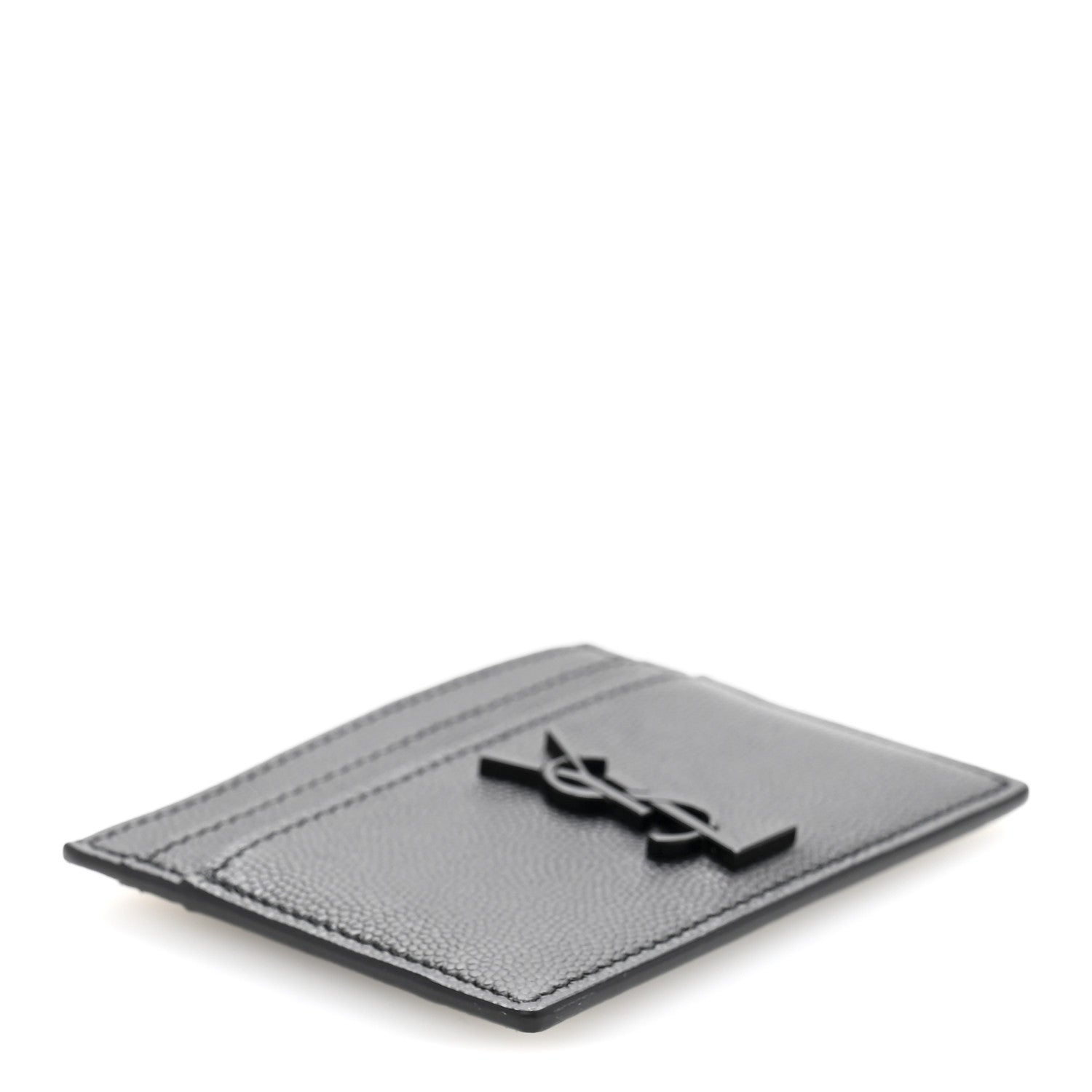 Saint Laurent Grain De Poudre Matelasse Chevron Monochrome Monogram Credit Card Case Black 4 of 10