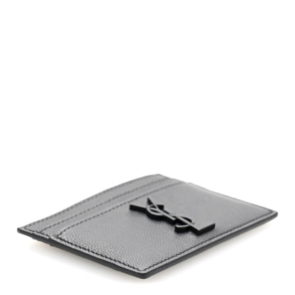 Saint Laurent Grain De Poudre Matelasse Chevron Monochrome Monogram Credit Card Case Black 4 of 10