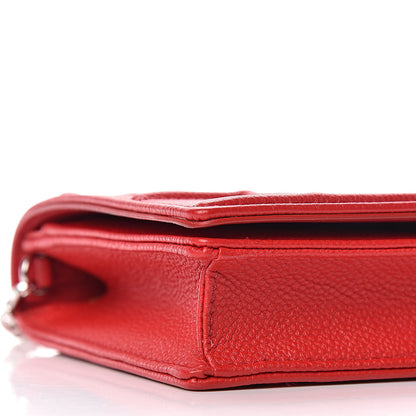 Christian Dior Grained Calfskin Diorama Wallet on Chain Pouch Rouge Vif 7 of 9