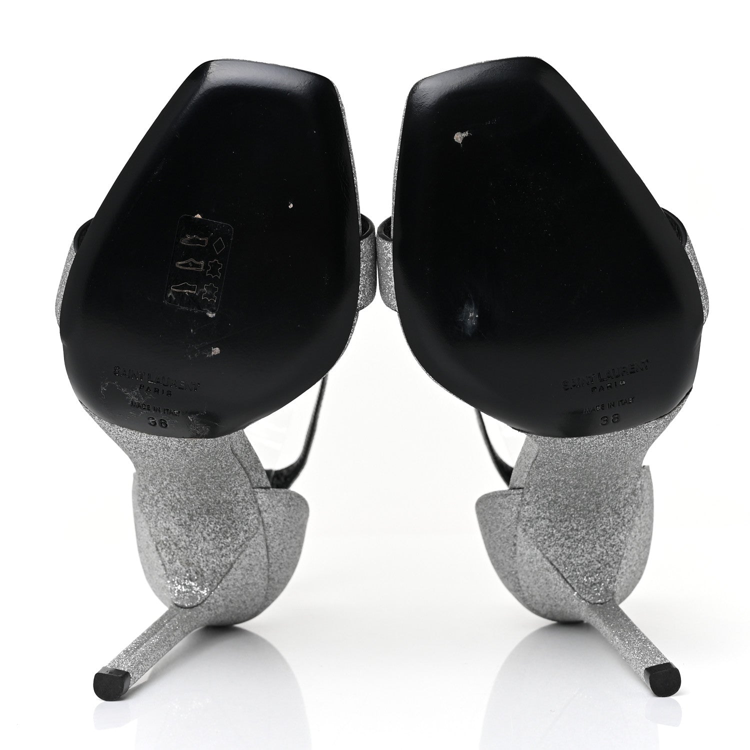 Saint Laurent Glitter Amber 105 Ankle Strap Sandals 38 Silver 5 of 9