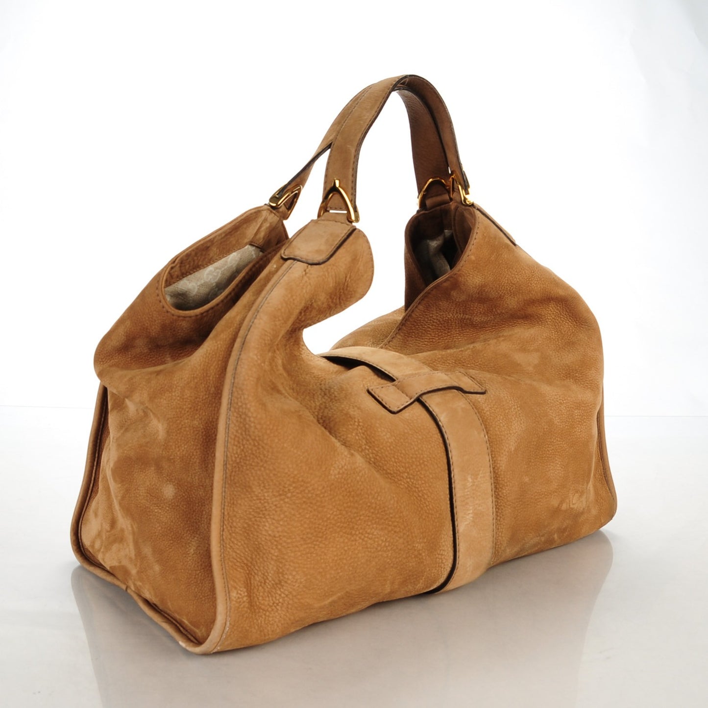 Nubuck Large Soft Stirrup Shoulder Bag Light Brown