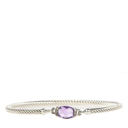 David Yurman Sterling Silver Diamond Amethyst 3mm Petite Wheaton Bracelet 1 of 6